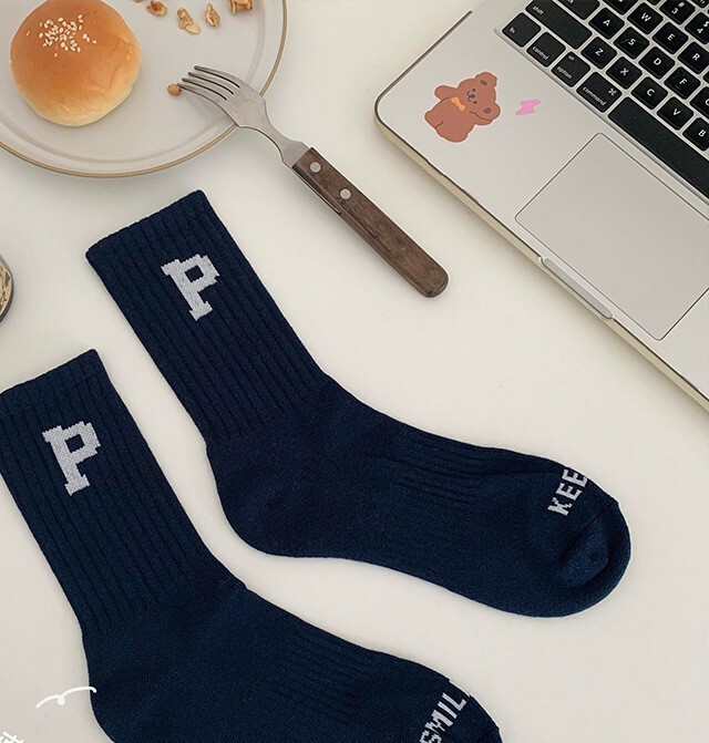 《1656》♾️四季日系P字系列棉中筒襪