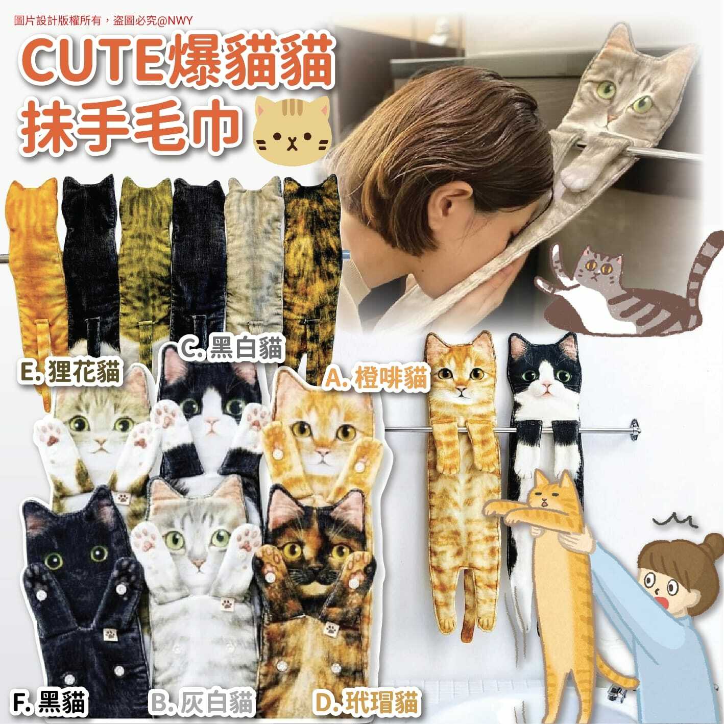 CUTE爆貓貓抺手毛巾