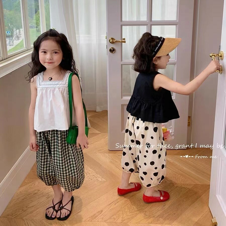 <兩件組> 無袖短版上衣+印花燈籠褲 2款