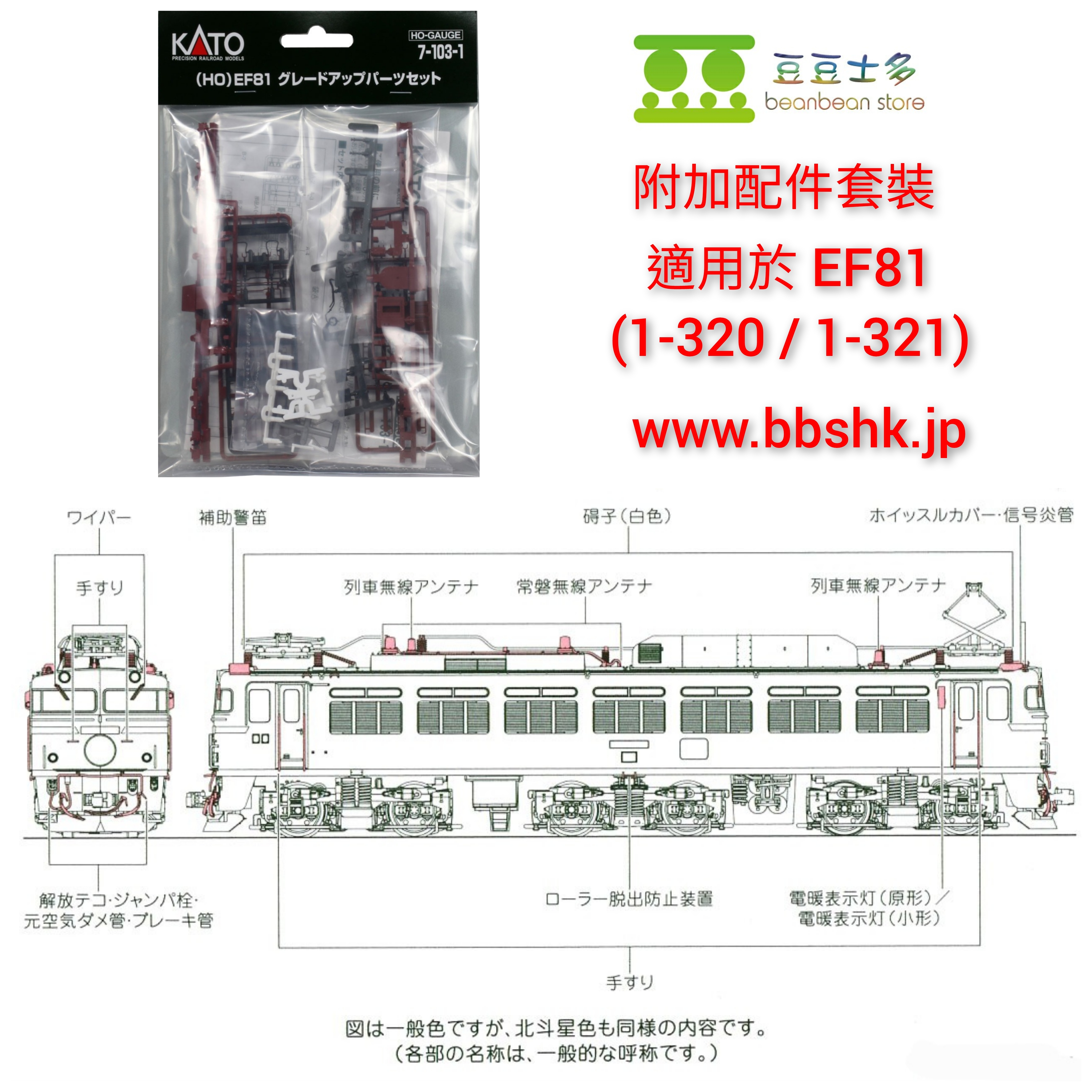 KATO 7-103-1 16番(HO) EF81 附加配件套裝