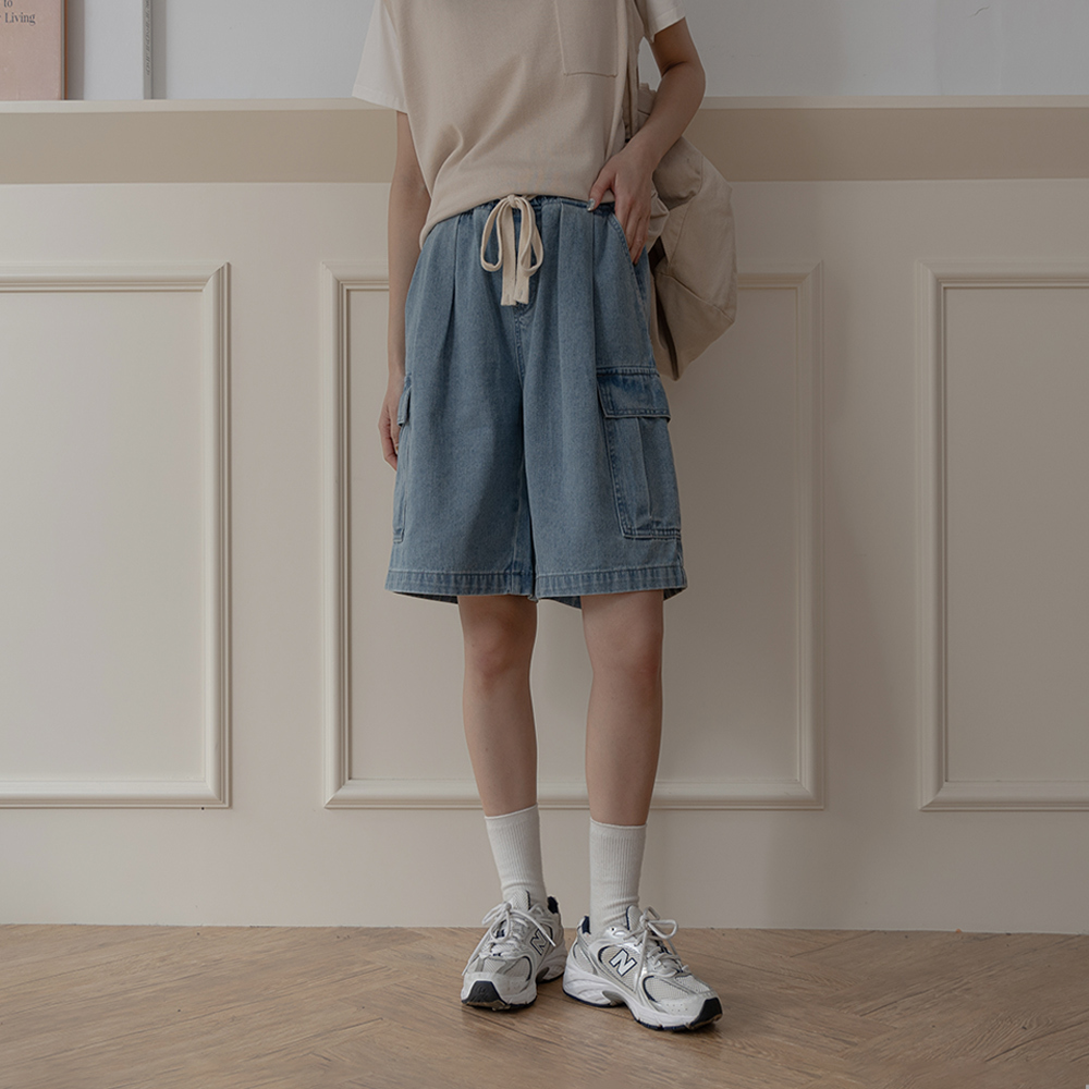 Pleated Front Wide Denim Cropped Pants【04120087】in stock+pre-order