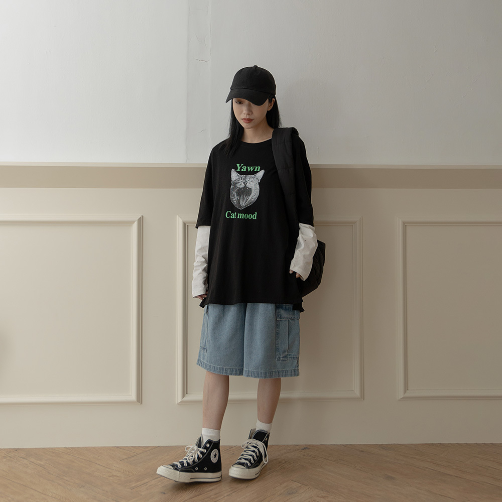 Pleated Front Wide Denim Cropped Pants【04120087】in stock+pre-order