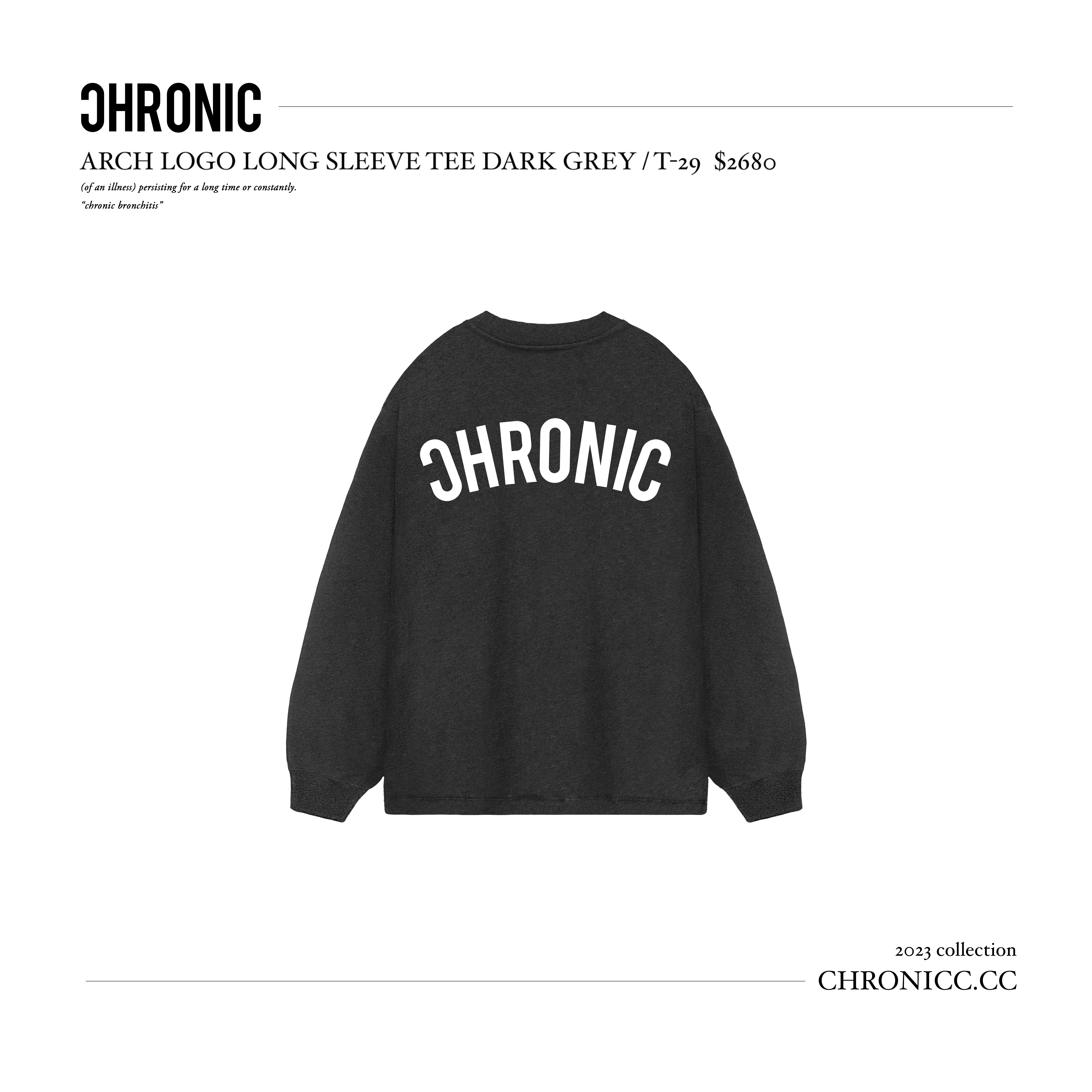 ARCH LOGO LONG SLEEVE TEE DARK GREY / T-29