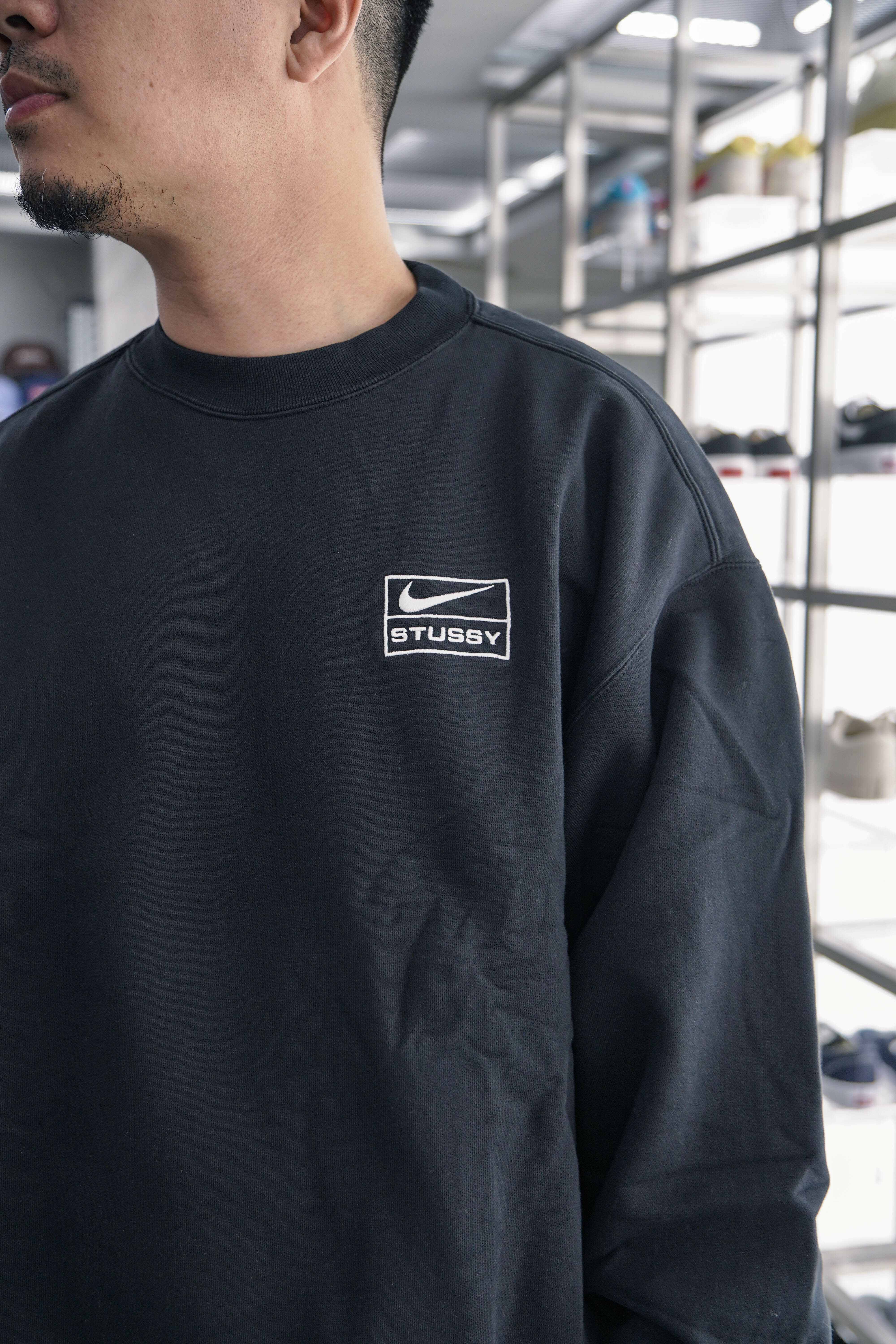 Nike x Stüssy Crew Fleece 電繡大學T 黑色DO5311-010