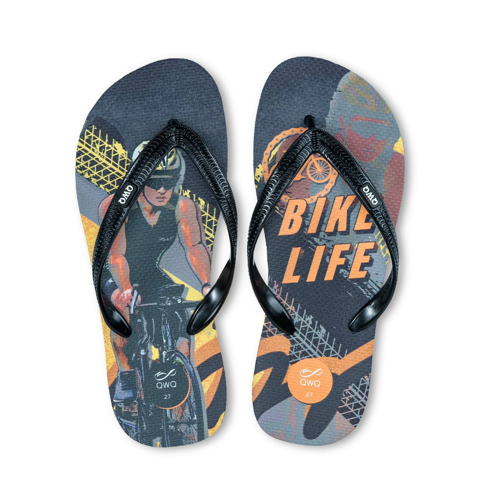 Bike Life 黑色 插圖男款夾腳拖鞋 LE原創