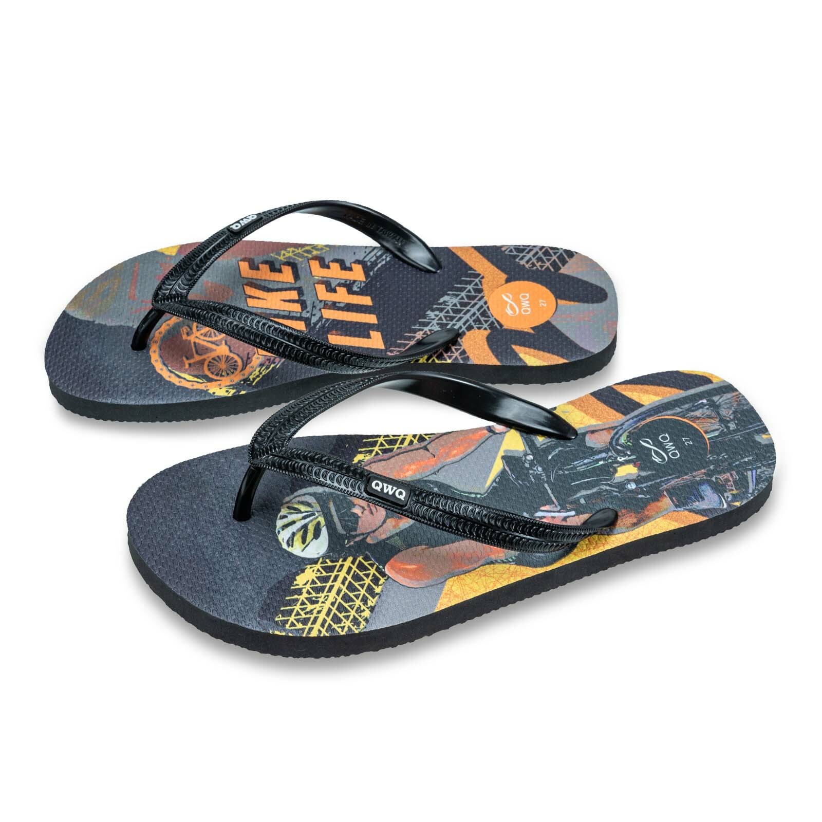 Bike Life 黑色 插圖男款夾腳拖鞋 LE原創