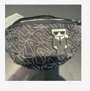 [S] KARL LAGERFELD AMOUR NYLON BELT BAG,BLACK/WHITE, 194775247897 (SKL515)