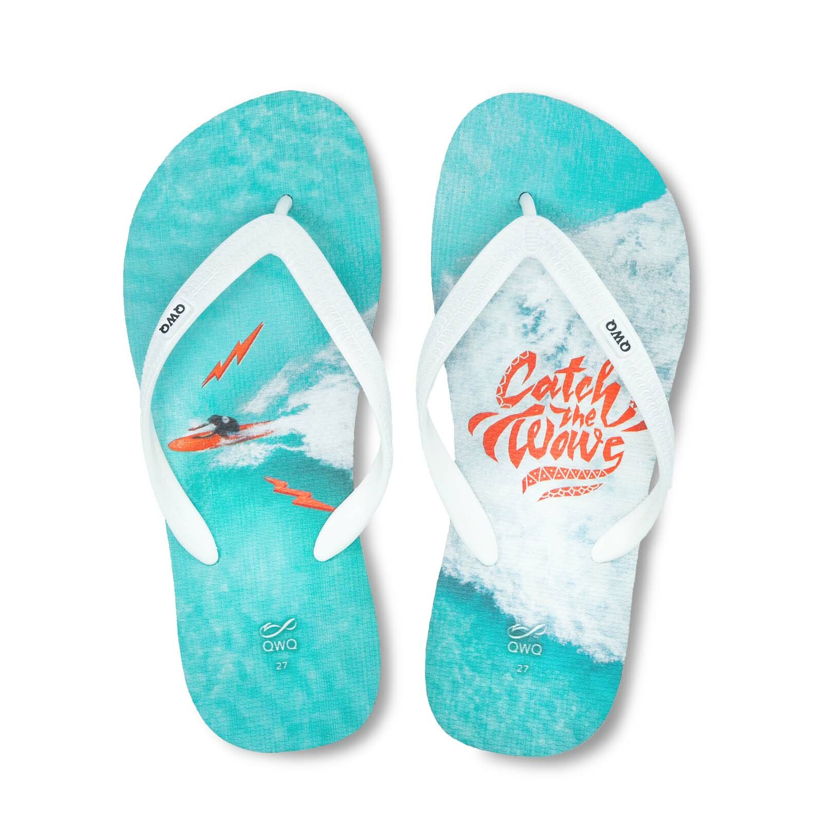 Catch It 灰底白鞋帶 插圖男款夾腳拖鞋 LE原創