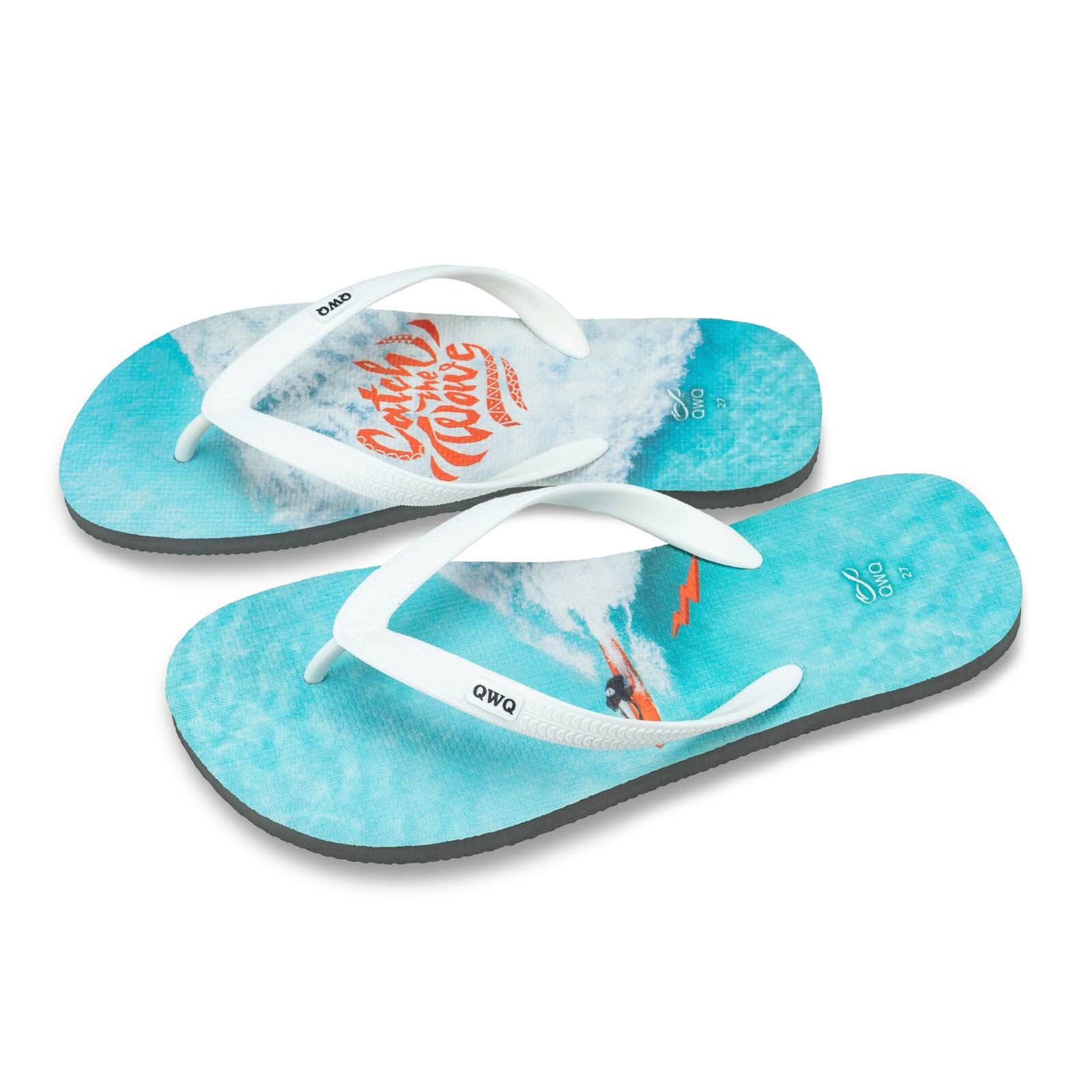 Catch It 灰底白鞋帶 插圖男款夾腳拖鞋 LE原創