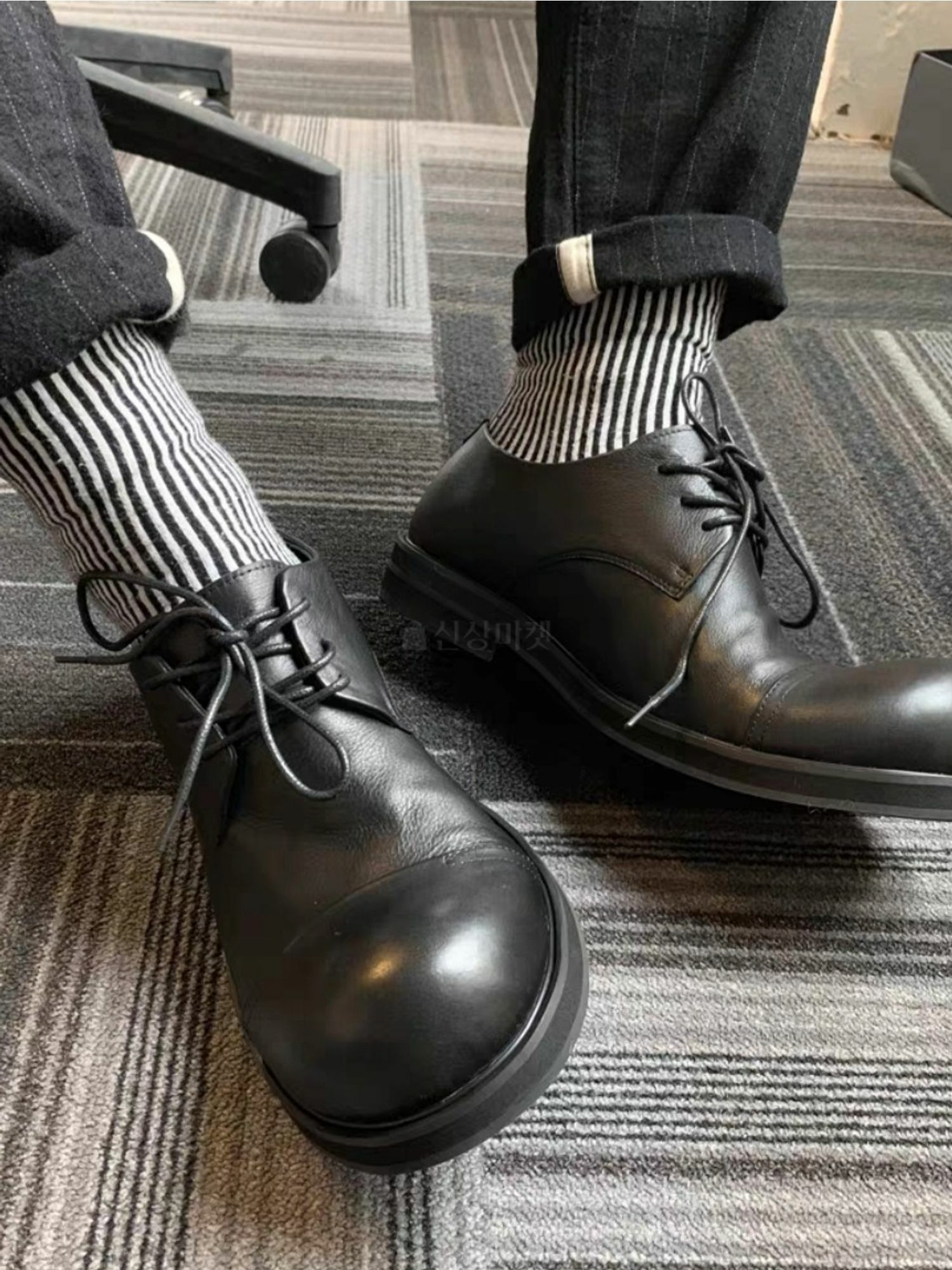 真皮圓頭德比鞋