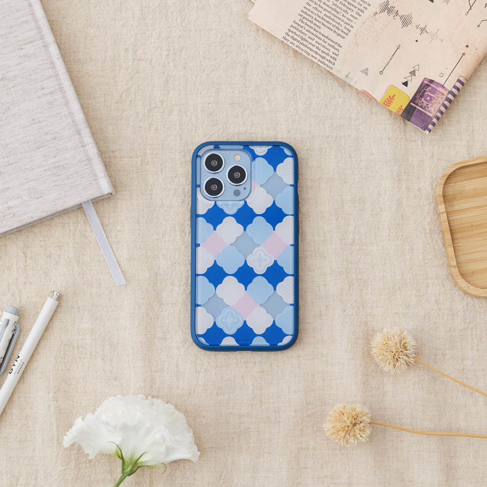 【現貨】印花樂X犀牛盾NX邊框背蓋兩用手機殼-玻璃海棠2號/學院藍