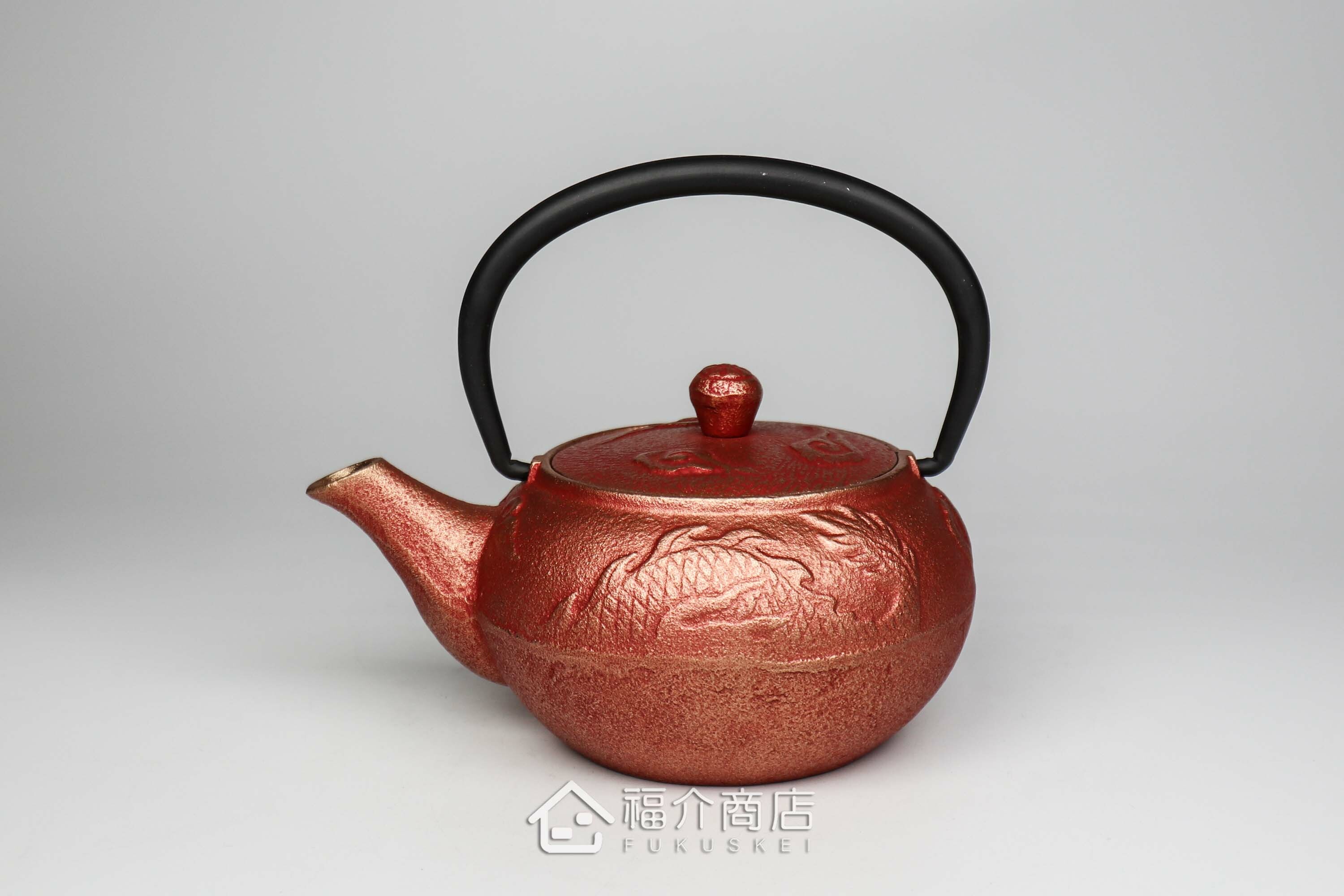 岩戶鑄工所製作的日本泡茶壺,紅金色壺身雲龍紋