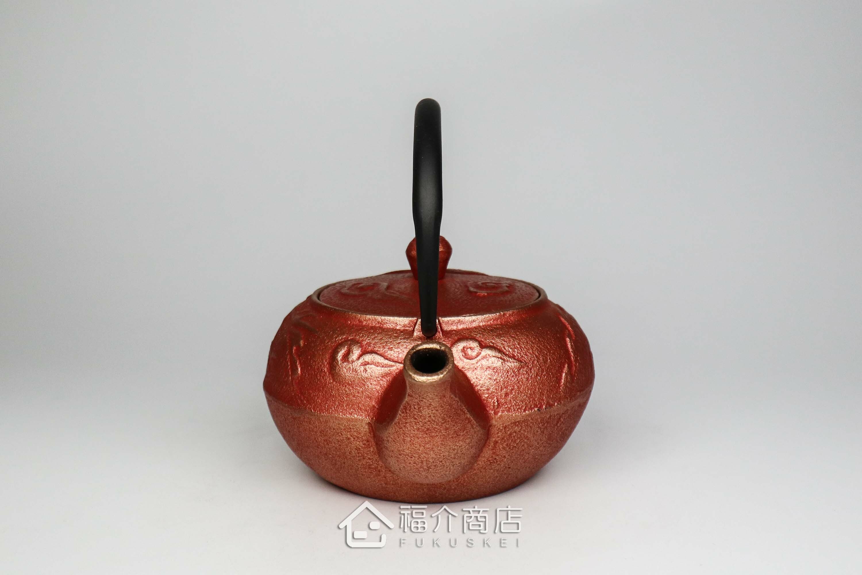 岩戶鑄工所製作的日本泡茶壺,紅金色壺身雲龍紋