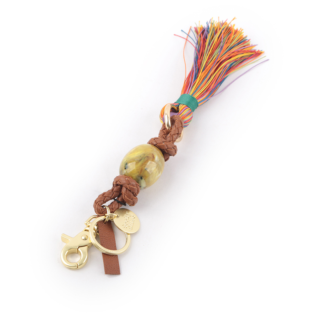 【SEE BY CHLOE】Grigris 編織皮革彩色流蘇吊飾/鑰匙圈(焦糖色)
