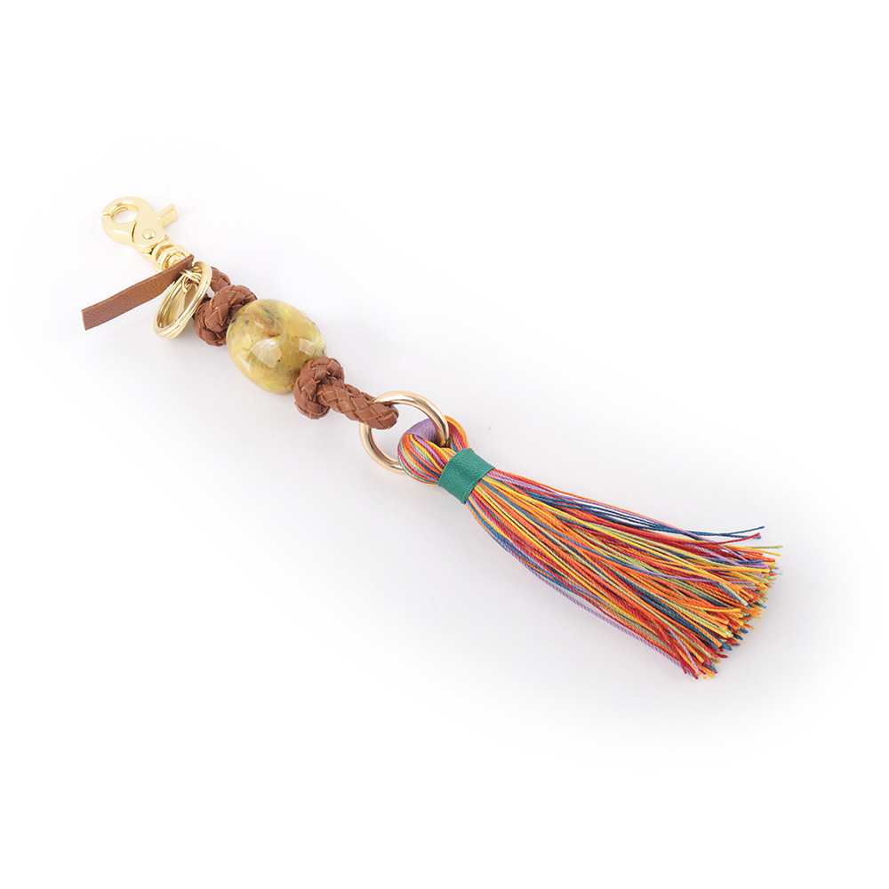 【SEE BY CHLOE】Grigris 編織皮革彩色流蘇吊飾/鑰匙圈(焦糖色)