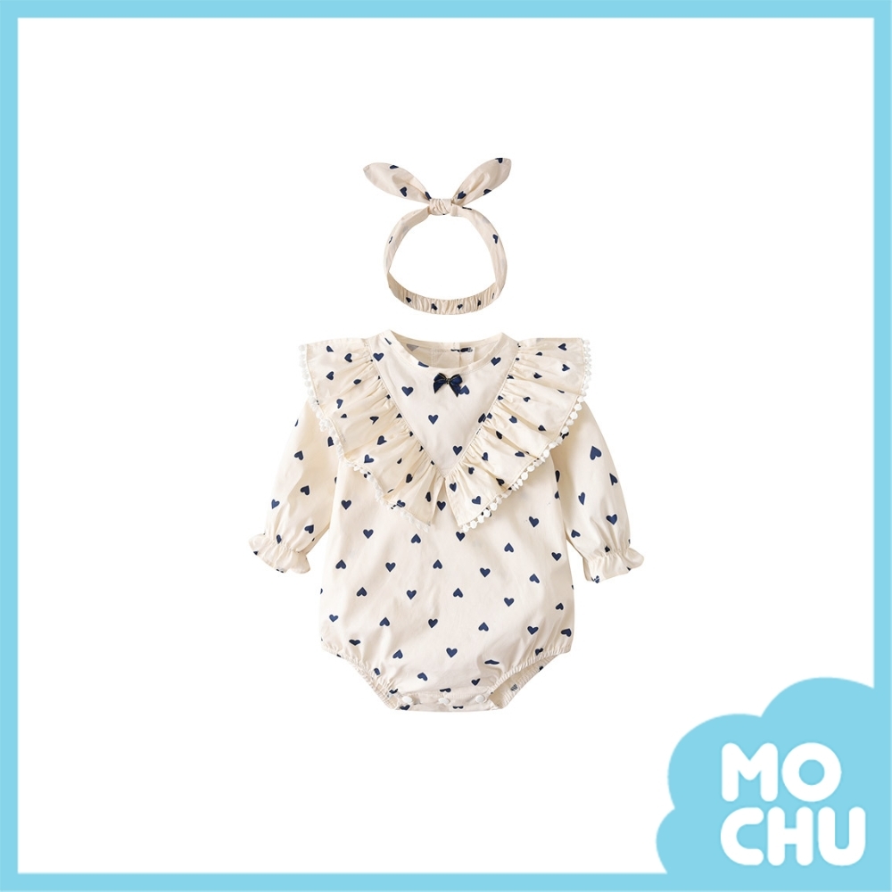 迷你愛心長袖包屁衣+頭飾