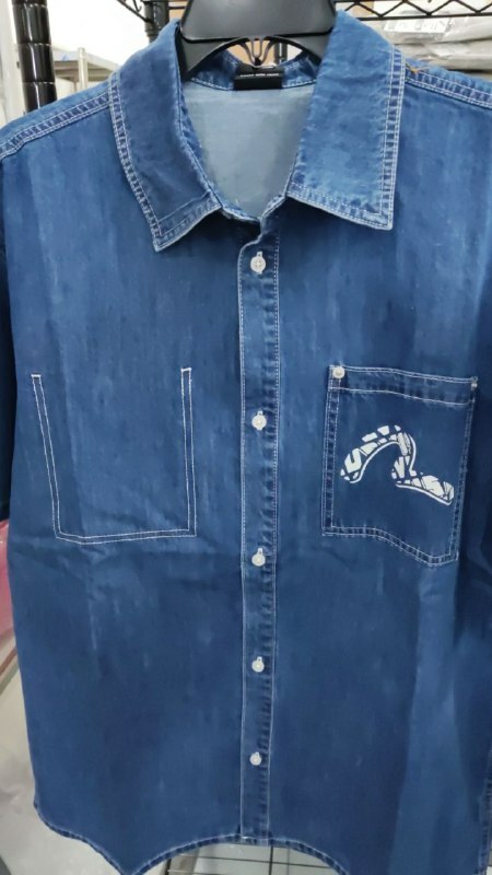 [S] EVISU SMALL POCKET LOGO DENIM SHORT SLEEVE SHIRT,MEDIUM INDIGO, EV2MSH702-MEDIUM INDIGO (SEV214)