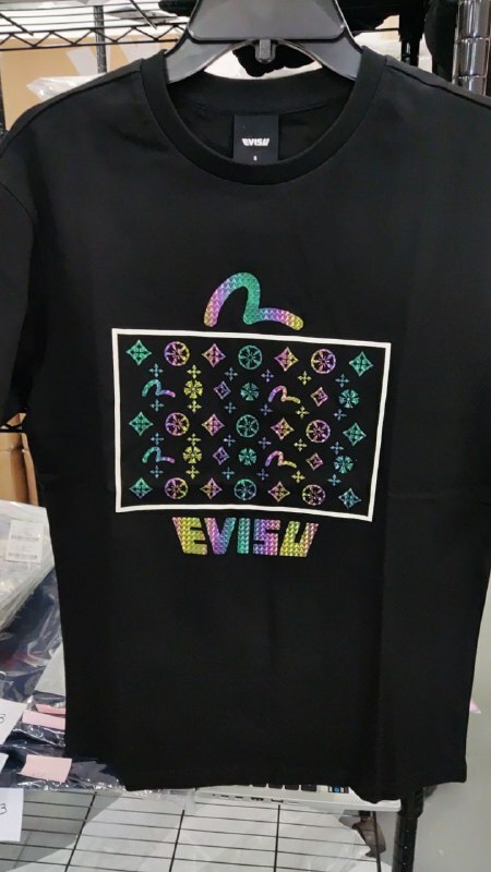 [S] EVISU COLORFUL LOGO SHORT SLEEVE T-SHIRT,BLACK, EV2UTS708-BLACK (SEV216)