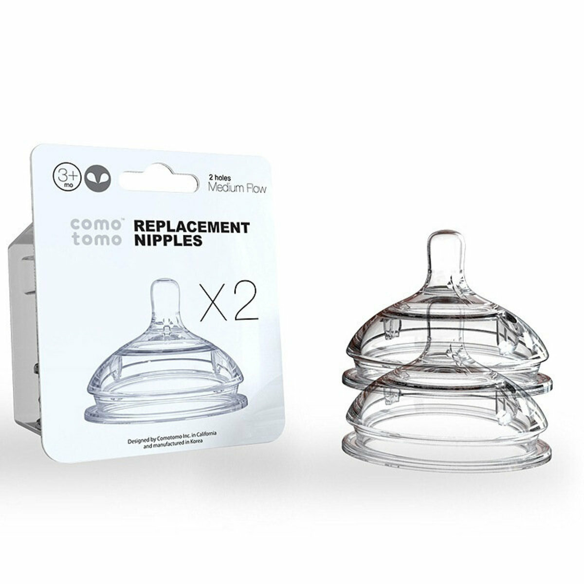 Comotomo - 硅膠奶嘴2孔 3個月+ 2個裝（平行進口）
