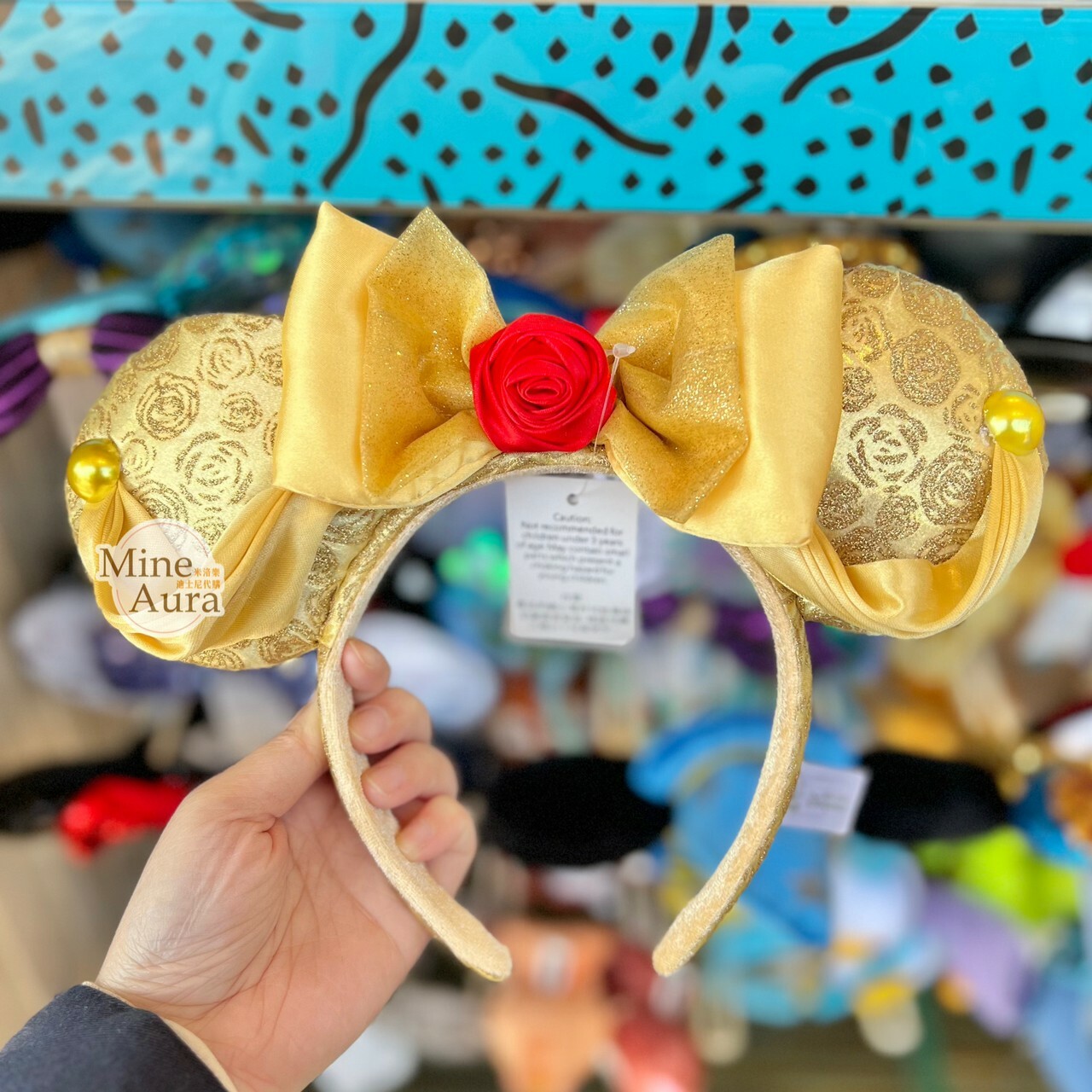 貝兒公主 Belle 刺繡紅玫瑰 造型 髮圈 髮箍 美女與野獸 Beauty and the Beast -香港迪士尼樂園