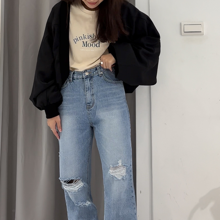 手袖設計車線無領光澤外(黑)