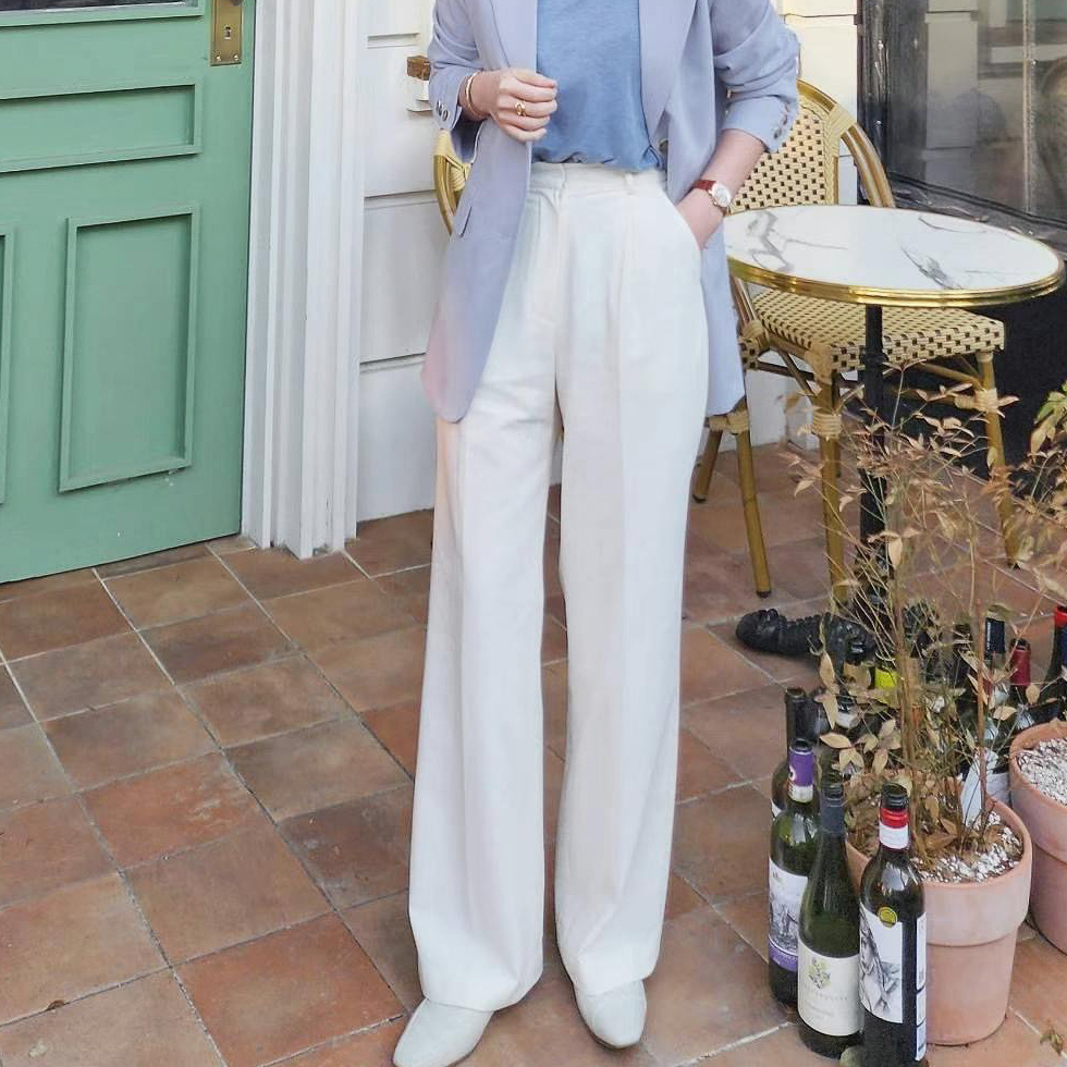 隱釦打褶俐落西褲(奶白/XS)