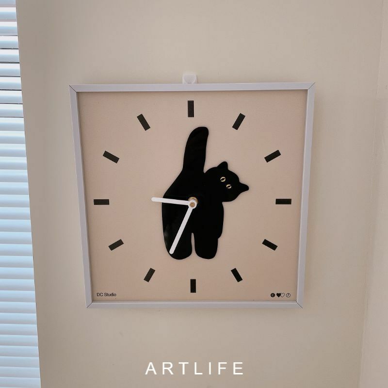 奶油系靜音貓咪掛鐘/擺鐘