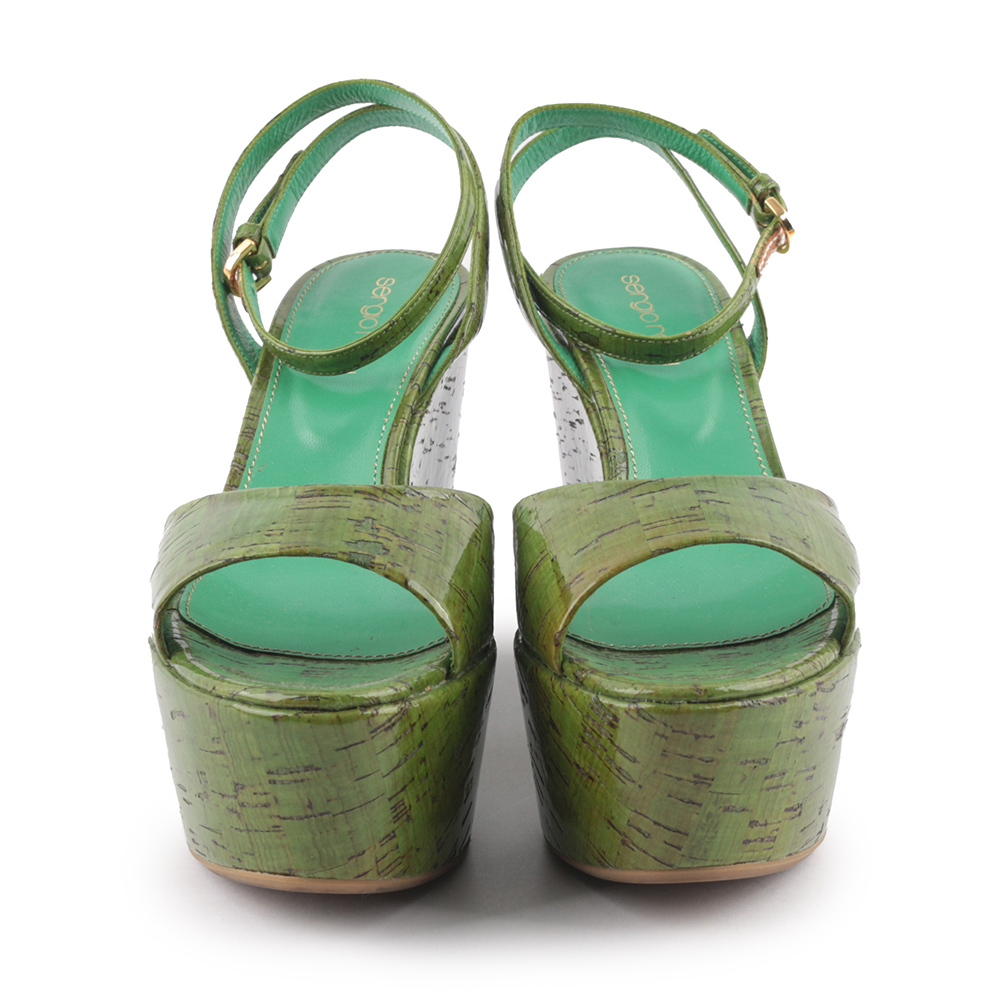 【SERGIO ROSSI】綠色厚底涼鞋 37.5