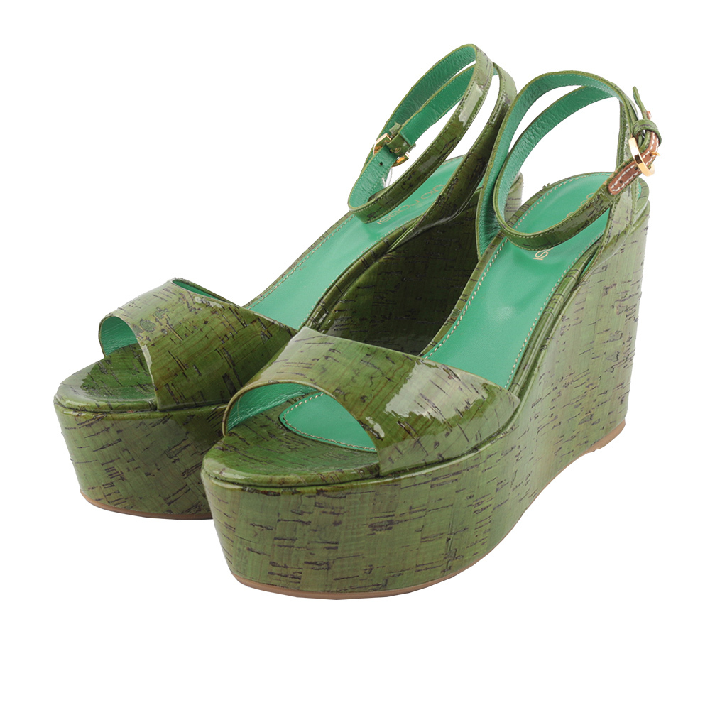 【SERGIO ROSSI】綠色厚底涼鞋 37.5