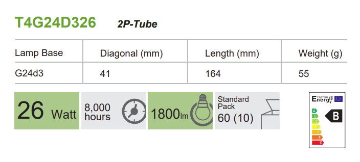 曼佳美 T4G24D326 2700K 26W 2 PINS G24D3 節能燈