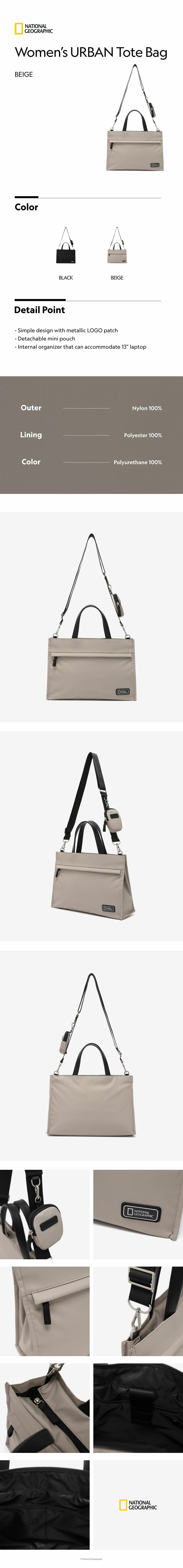 ◆NATIONAL GEOGRAPHIC◆ N235ATO570 Urban Women’s Tote Bag B Women's URBAN Tote Bag - BEIGE