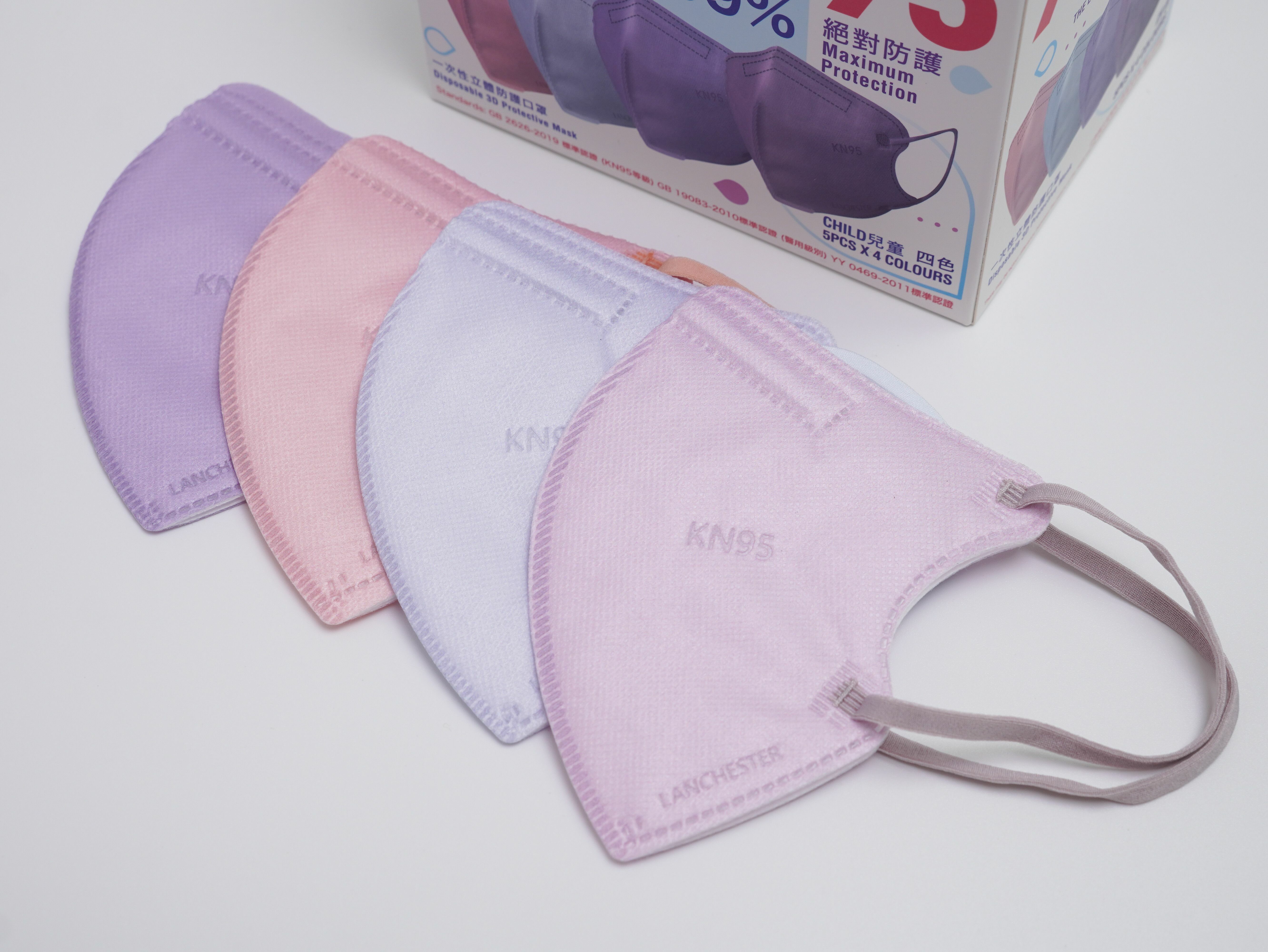 【KN95系列】Lanchester 兒童四層絕對防護口罩 四色一盒二十片 獨立包裝 (證書認證/信心保證)
