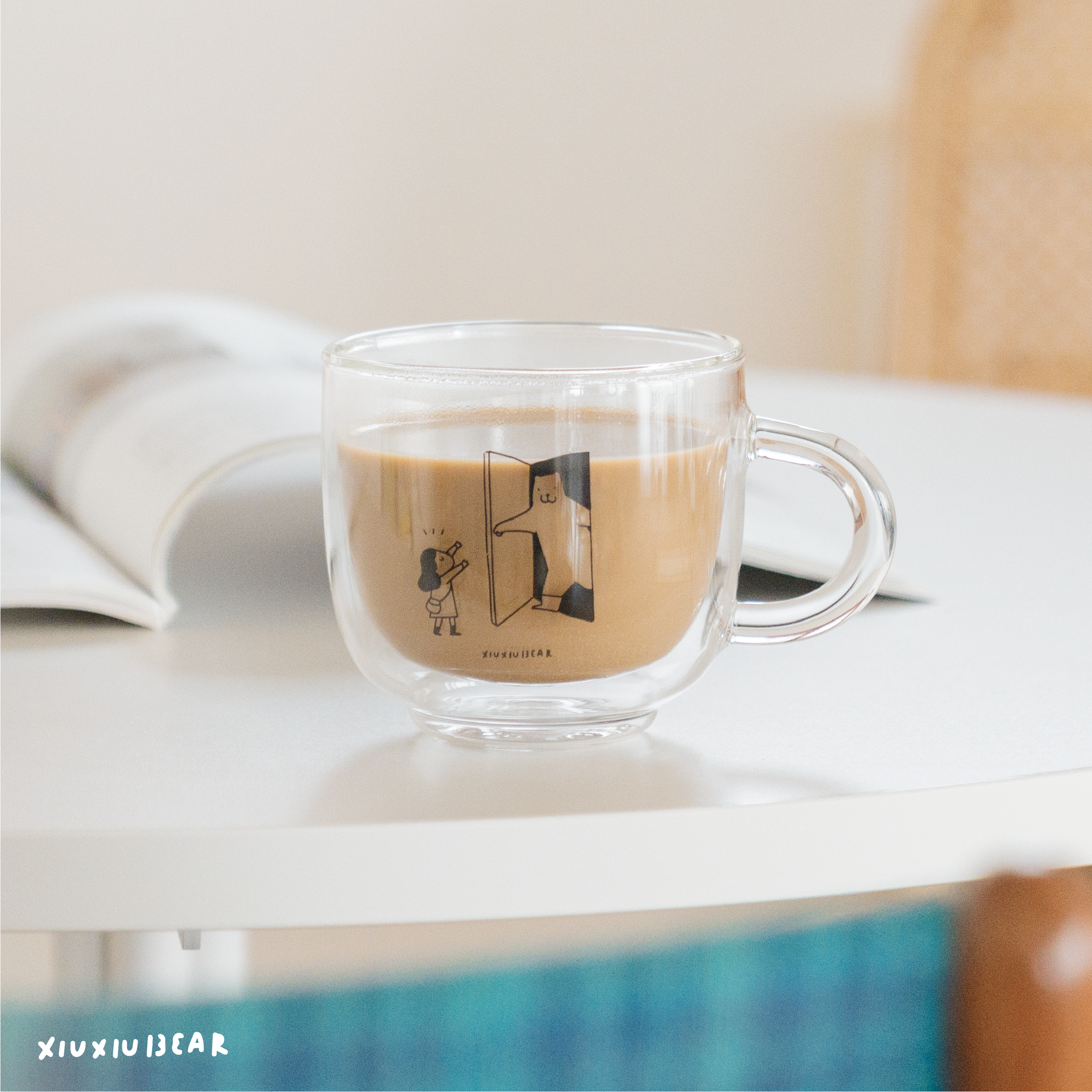 (無茶版)【慢慢挑x咻咻熊「一起喫茶」禮物盒】含400ml雙層玻璃杯1個＋空茶罐1個|B.咻咻熊款