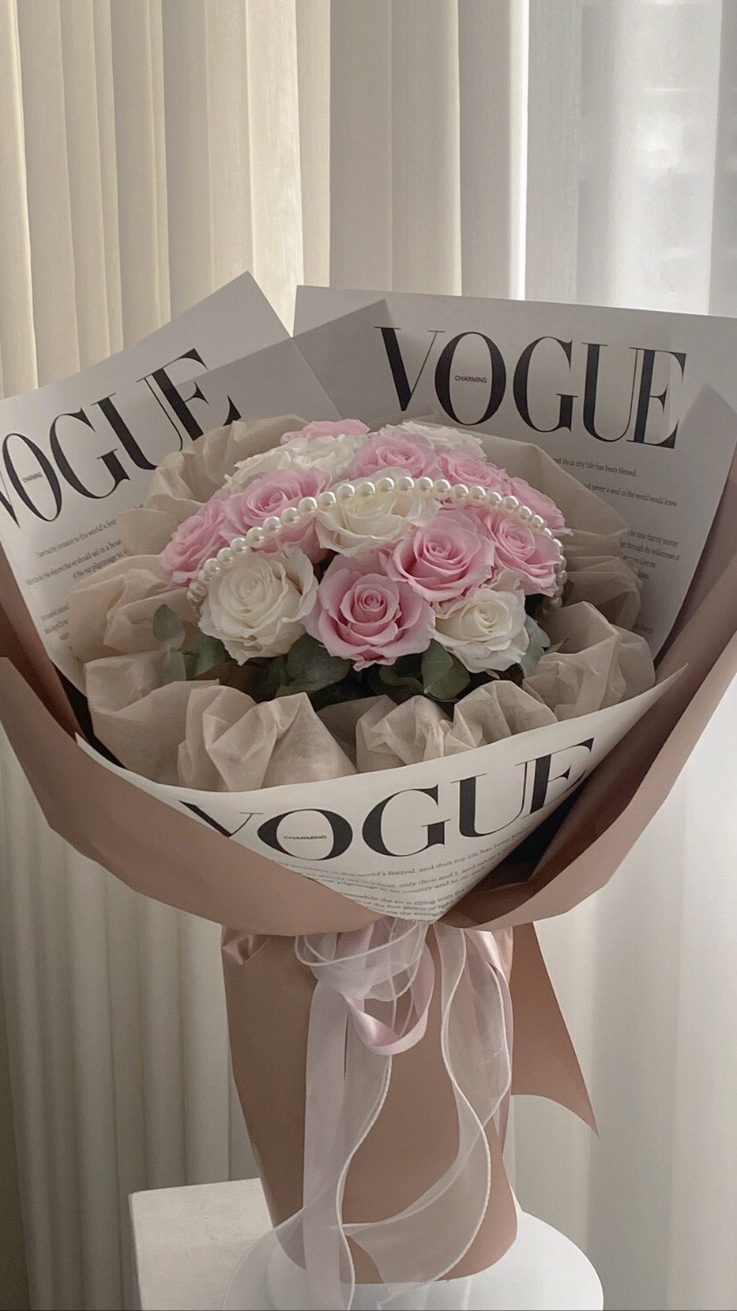 俄羅斯永生花束－珍珠雲朵(冰沙粉+白)