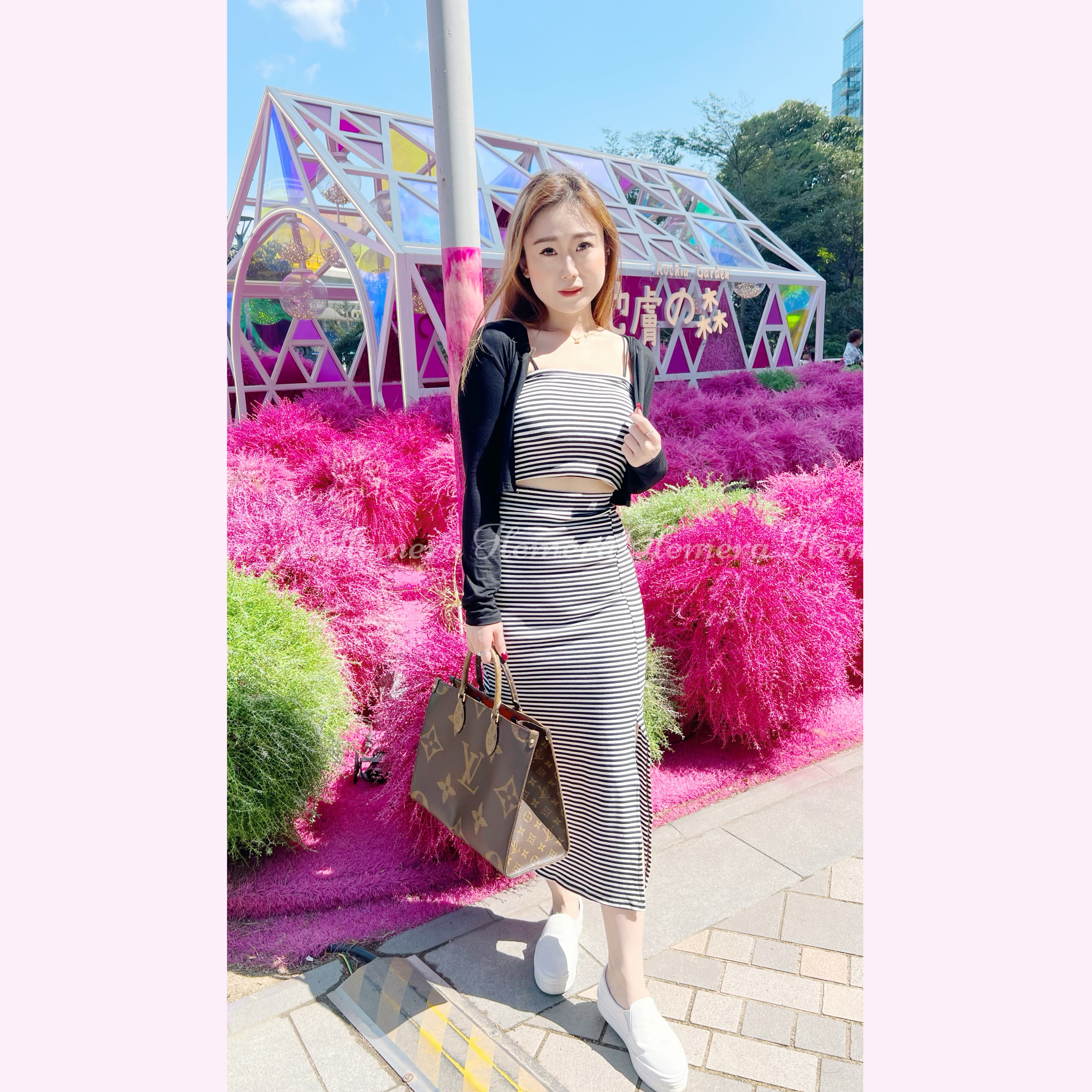 ST23W0239 V SHAPE肩帶短版棉質上身連開叉長裙