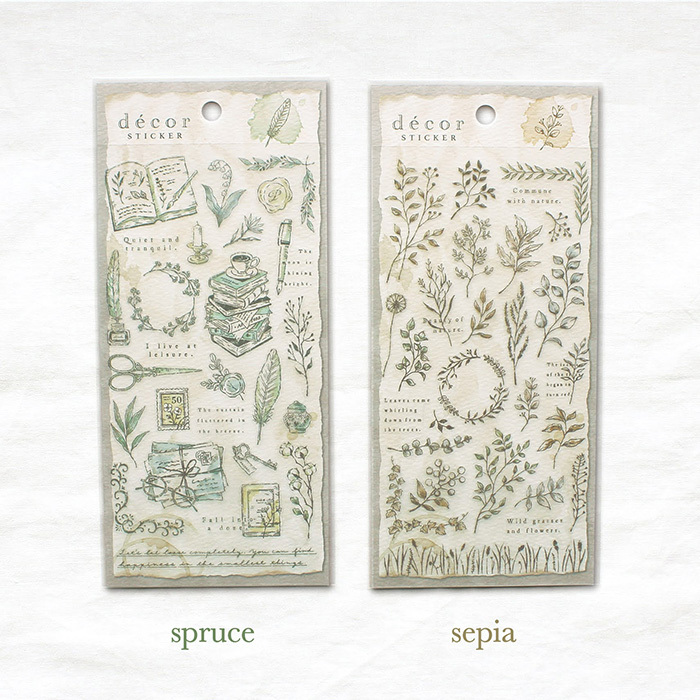 褐色枝葉 古典插畫系列 透明PET貼紙｜日本Mind Wave