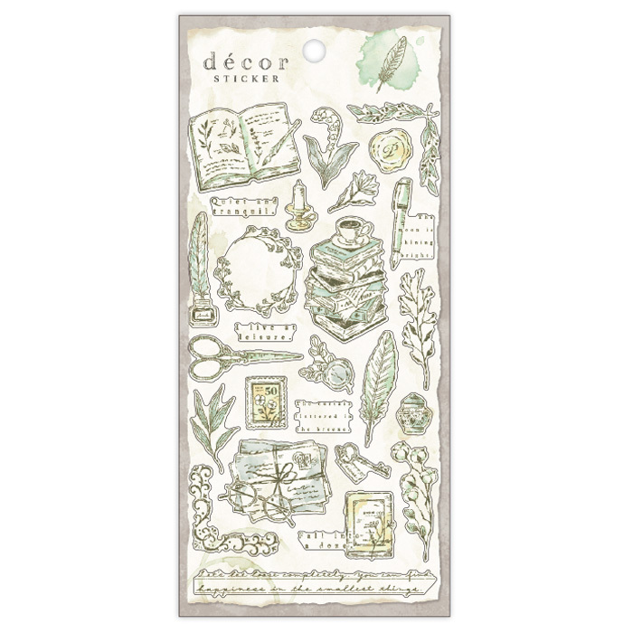 綠色文具 古典插畫系列 透明PET貼紙｜日本Mind Wave