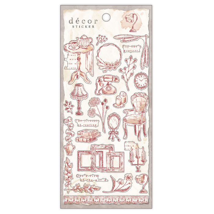 紅色傢俱 古典插畫系列 透明PET貼紙｜日本Mind Wave