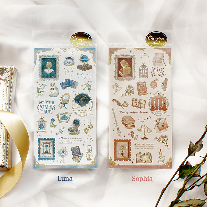 珊瑚紅色 法式優雅 燙金貼紙｜日本Mind Wave