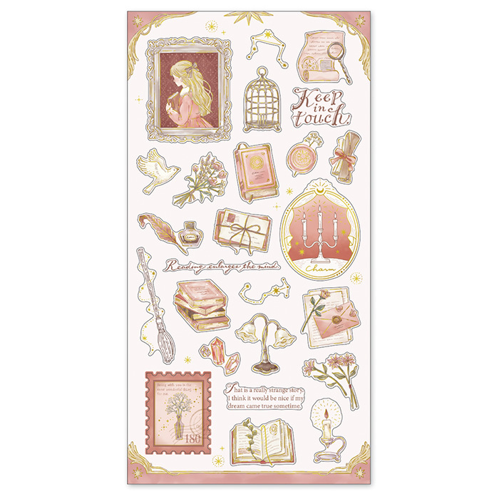 珊瑚紅色 法式優雅 燙金貼紙｜日本Mind Wave