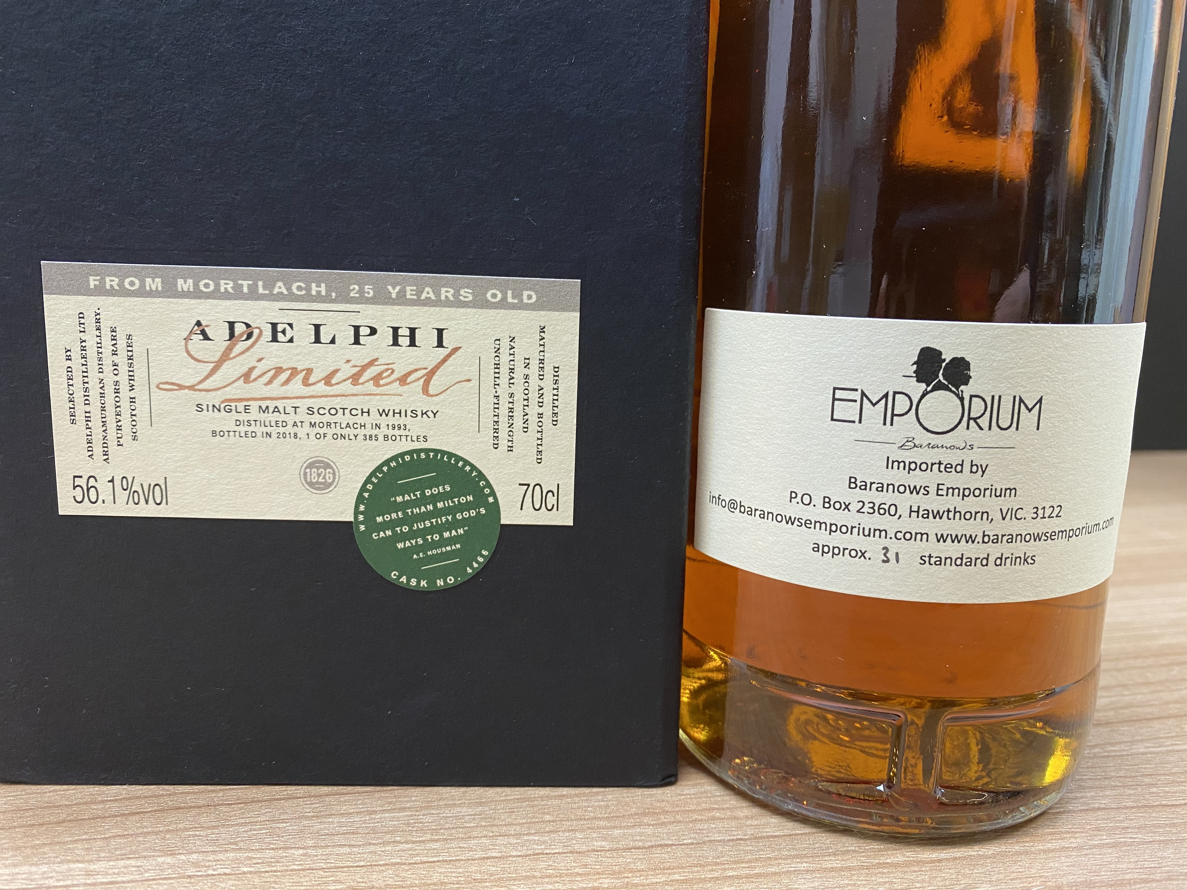 Adelphi Mortlach 25 years, Distilled in 1993, Bottled in 2018,  limited edition 1 of  385 bots, 56.1% alcohol vol