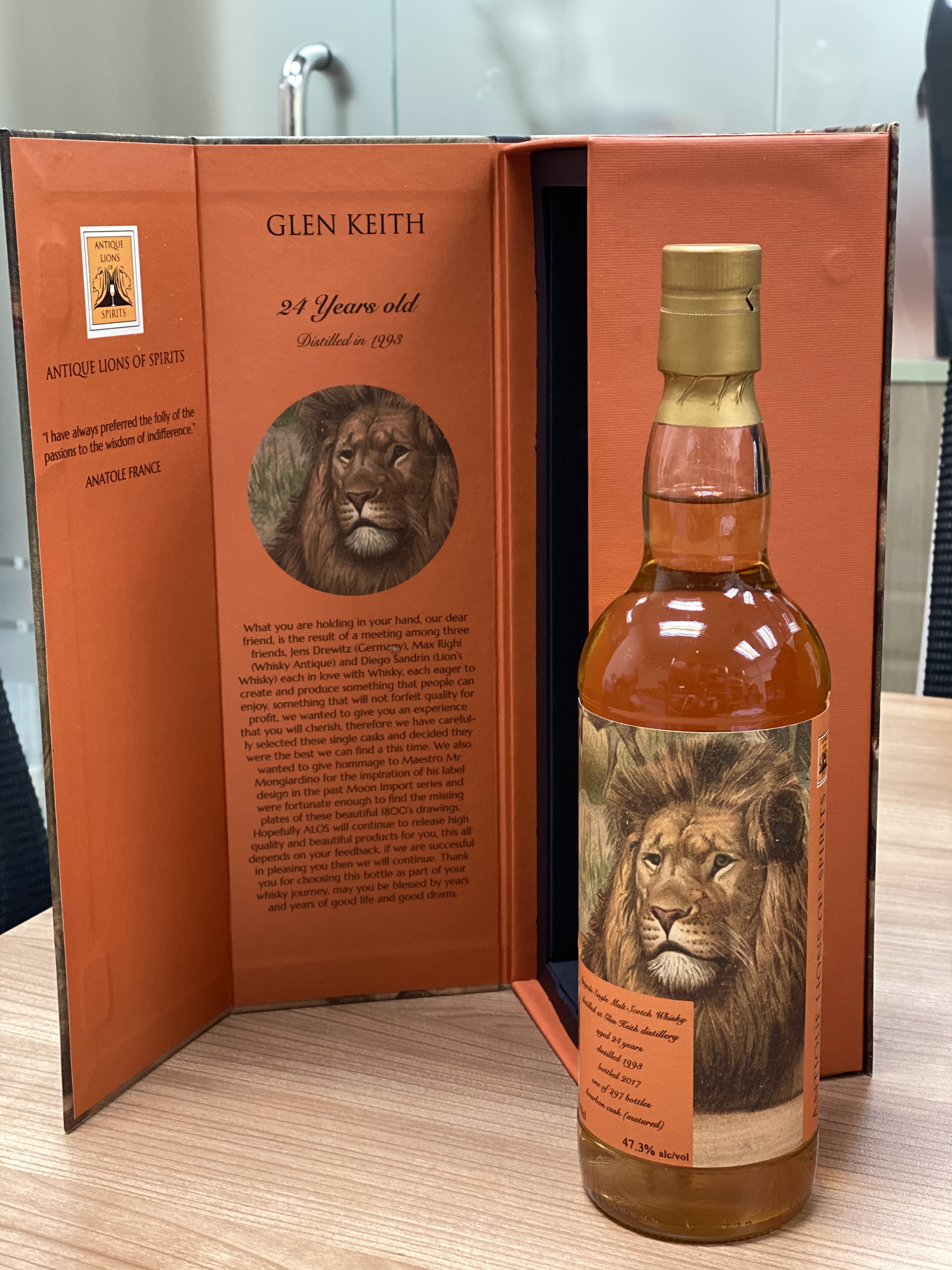 Antique lions of Spirits, Glen Keith 24 年， Bourbon cask,  1993, Distilled , 2017 bottled , 1 of 297 bots