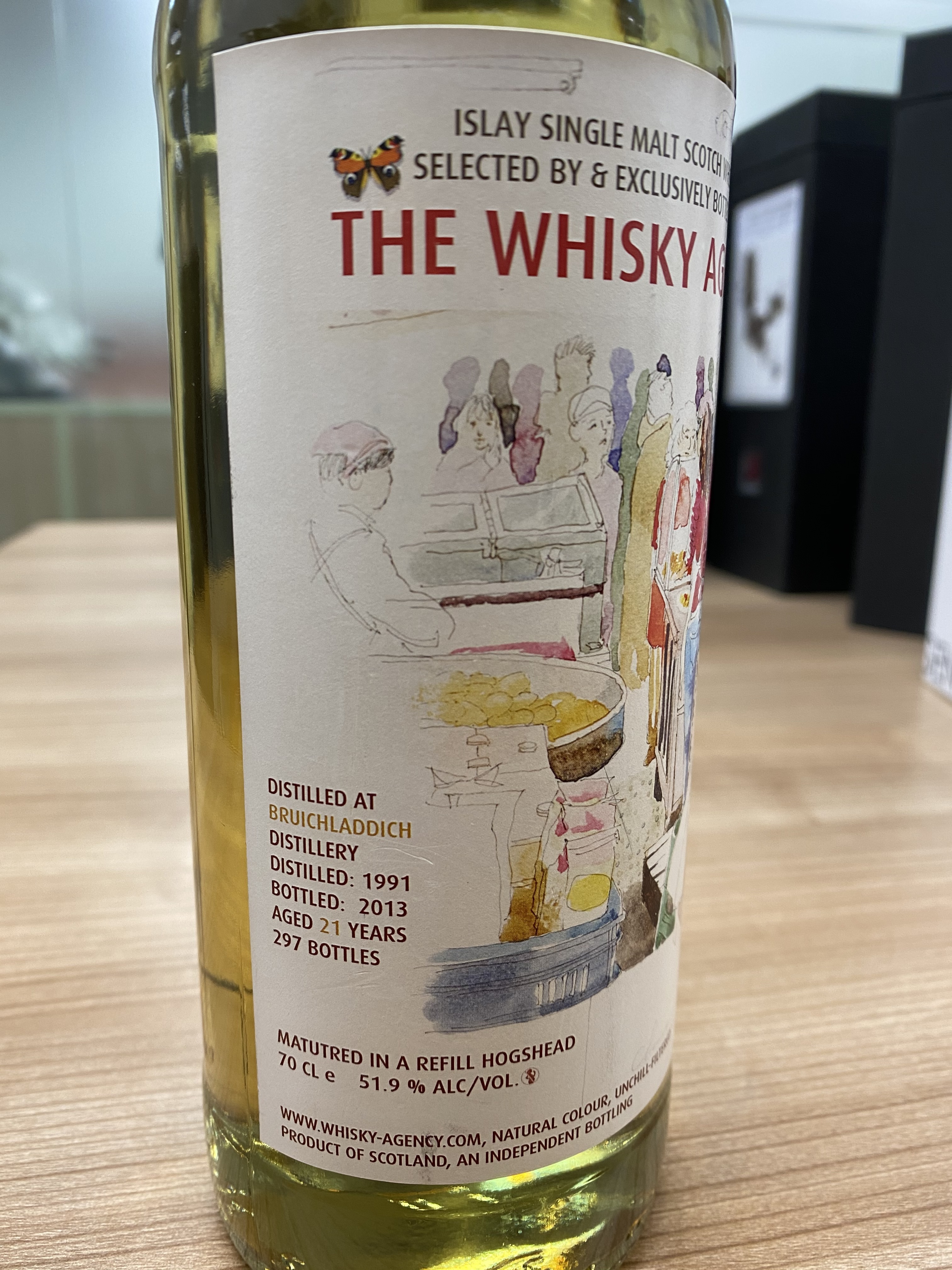 The Whisky Agent 21 years Bruichladdich Islay Single Malt Whisky , Distilled in 1991, Bottled in 2013 ， limited edition 297 bottles,