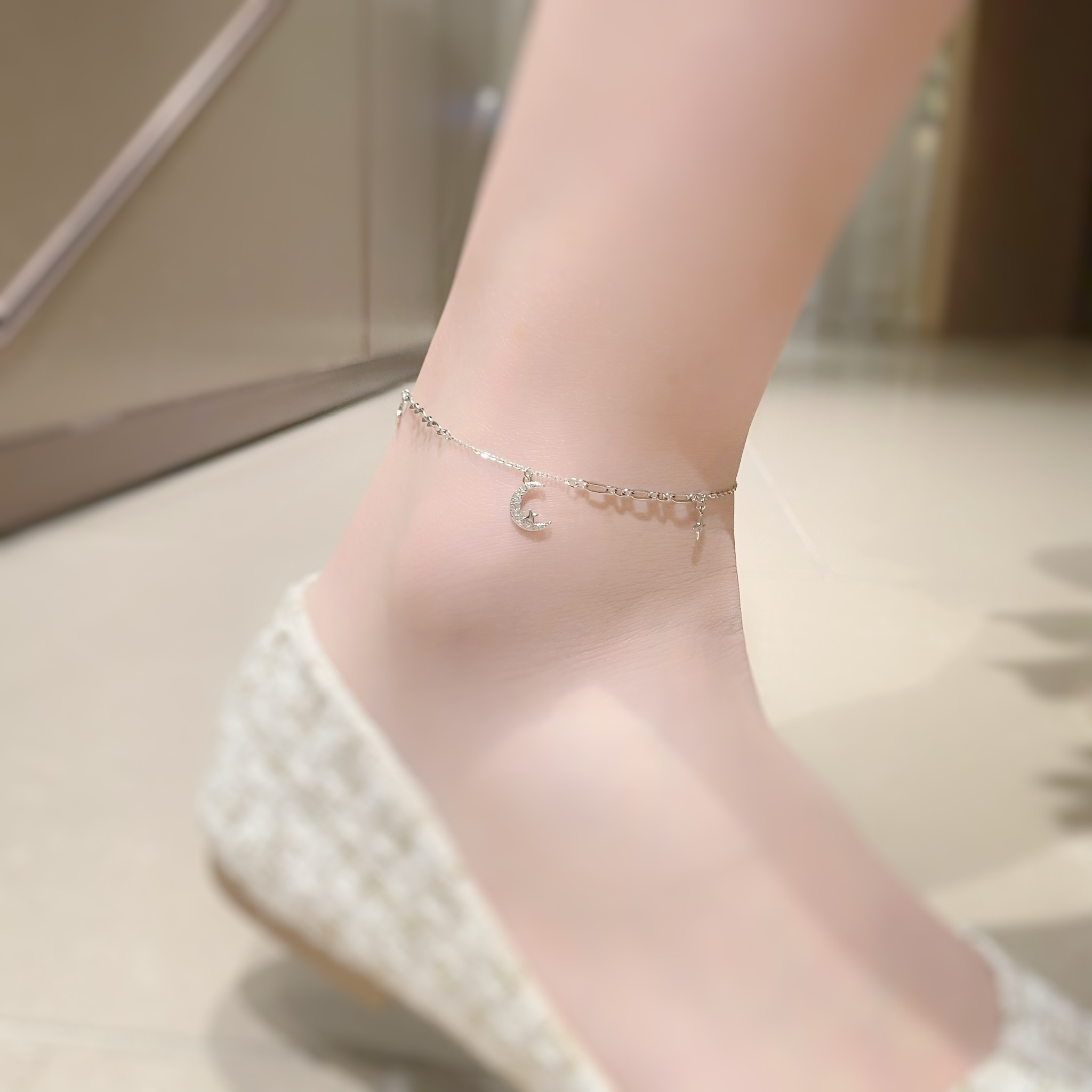 | 925純銀・ 白金・玫瑰金 | 月亮小懷抱腳鏈 （銀/玫瑰金）  | AN0079 |