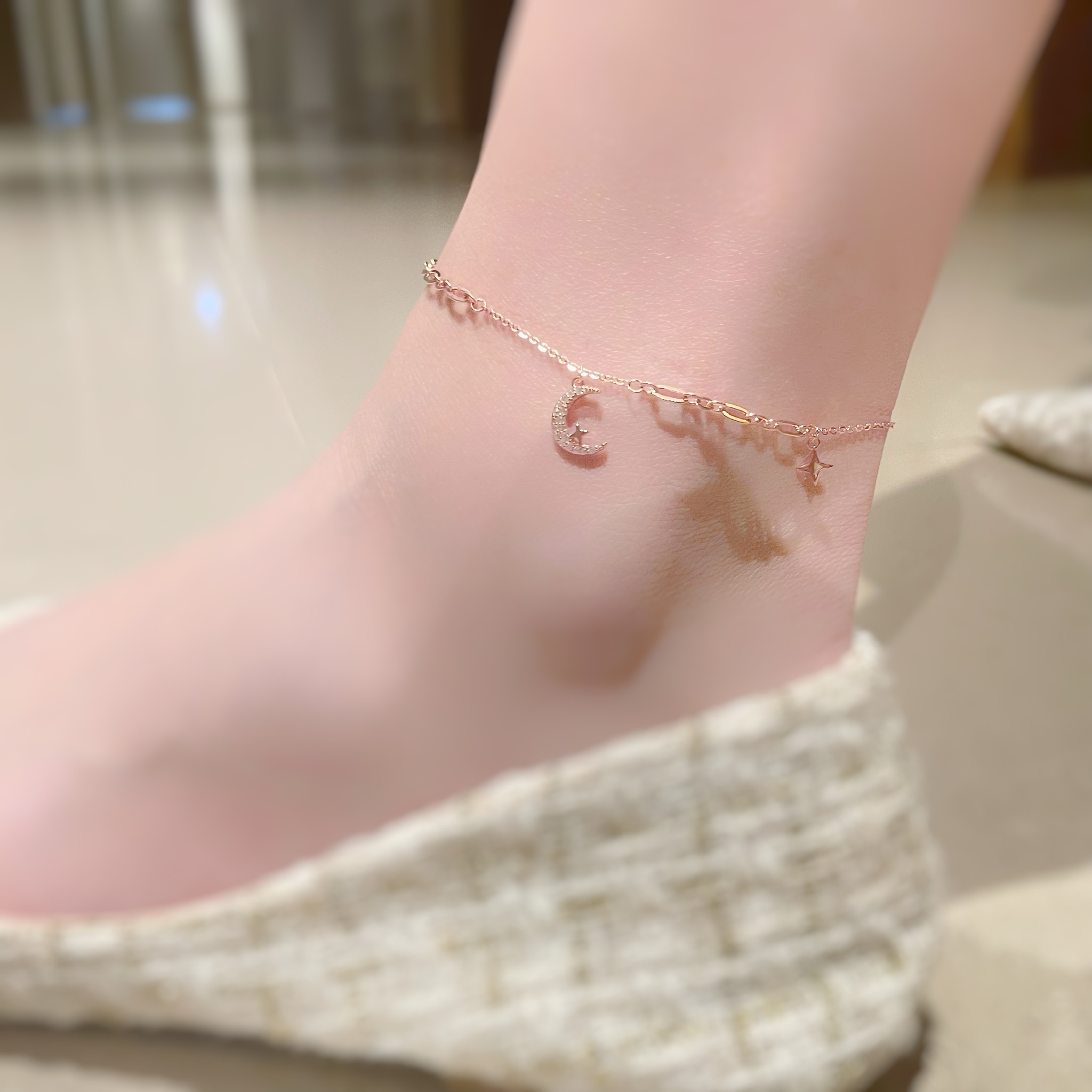 | 925純銀・ 白金・玫瑰金 | 月亮小懷抱腳鏈 （銀/玫瑰金）  | AN0079 |