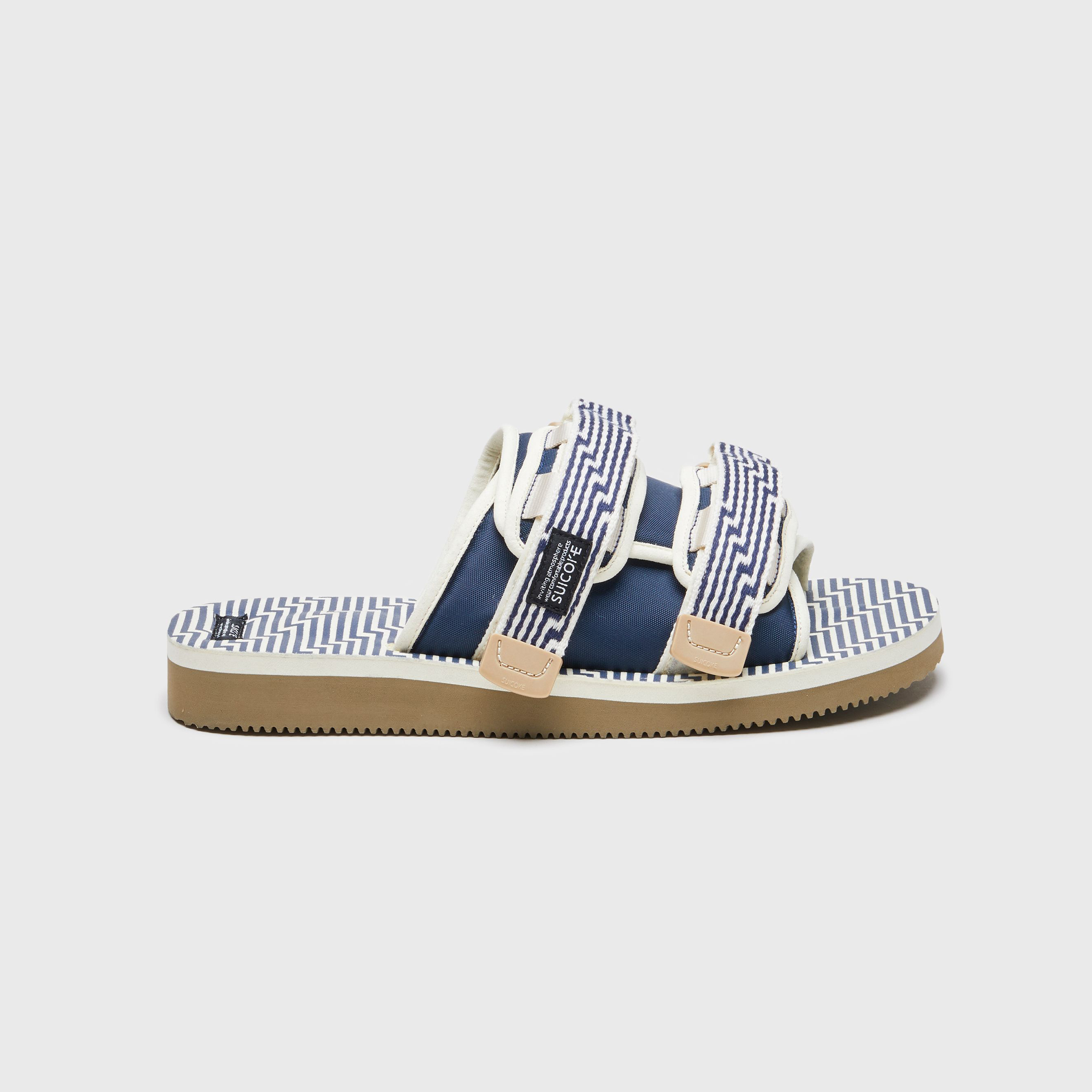 [出清商品售出無退換]  SUICOKE MOTO-JC01 OG-056-JC01 米藍線條 織帶 魔鬼氈 拖鞋【SK23056JC01IN】