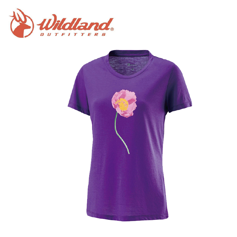 Wildland 荒野 11615 棉感印花抗UV圓領衣 女款 (紫色)  抗菌除臭/防曬抗紫外線/短袖T恤/排汗透氣/輕薄/快乾 10W11615