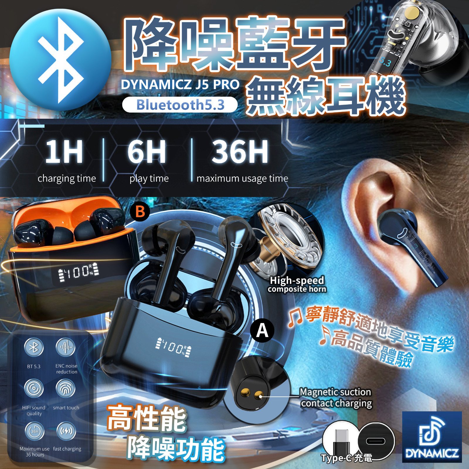 DYNAMICZ J5 PRO降噪藍芽無線耳機