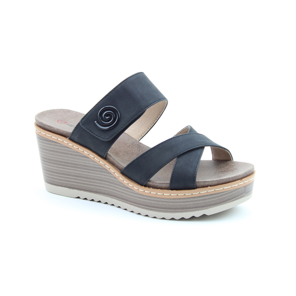 【HEAVENLY FEET】英國舒適品牌 | 氣質交叉一字帶楔型涼拖鞋 SAWYER 黑色