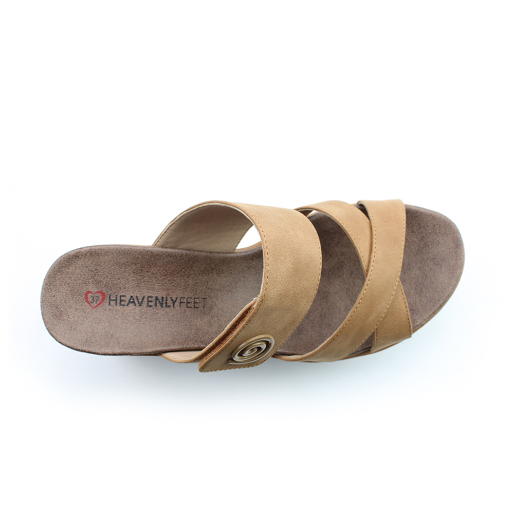 【HEAVENLY FEET】英國舒適品牌 | 氣質交叉一字帶楔型涼拖鞋 SAWYER 黃色